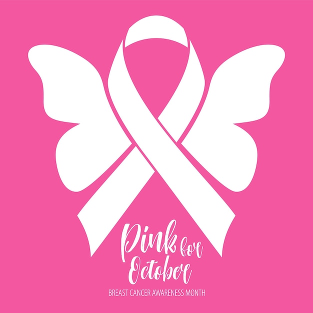 Breast cancer awareness month with butterfly sign and pink ribbons vector illustration design poster