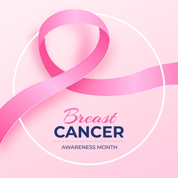 Breast cancer awareness month with realistic pink ribbon