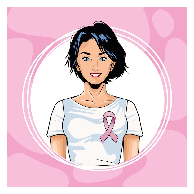 Vector breast cancer awareness month with woman and pink ribbon vector illustration design