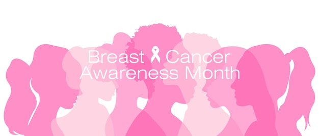 乳がん意識月 横に立っている女性のシルエットが描かれたバナー