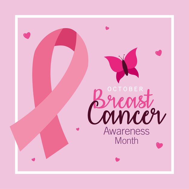 Nastro rosa di consapevolezza del cancro al seno con disegno a farfalla, tema della campagna.