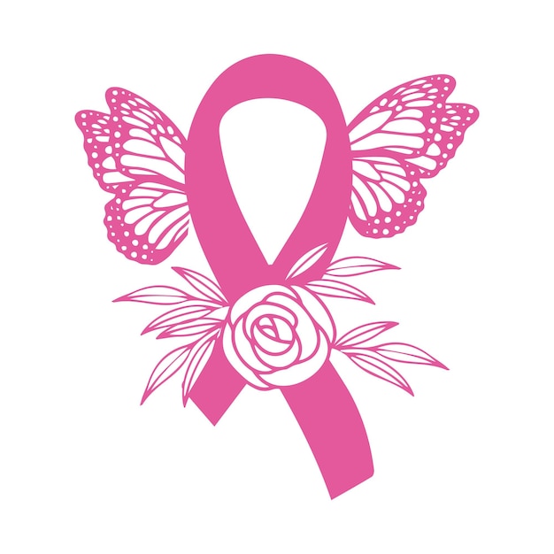 Breast cancer awareness ribbon with flowers