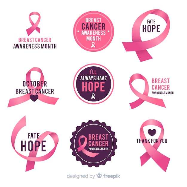 Vector breast cancer awareness ribbons and badges