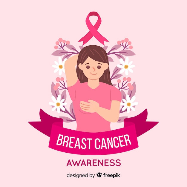 Breast cancer awareness symbol with woman character