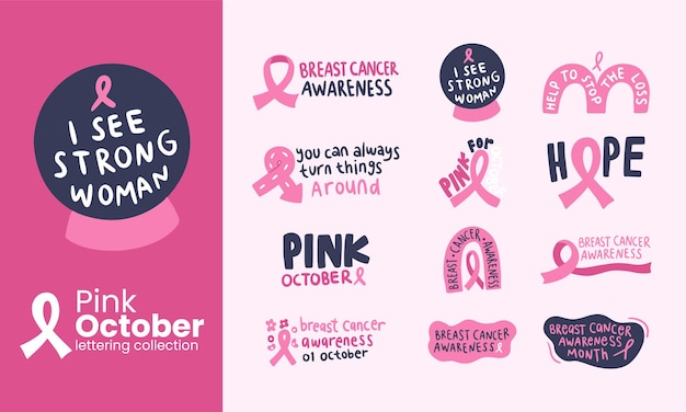 Breast cancer awareness vector element collection set