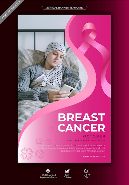 乳がんに対する意識の垂直バナーテンプレート