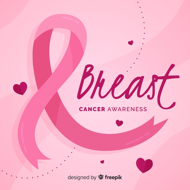 Breast cancer awareness with pink ribbon flat design