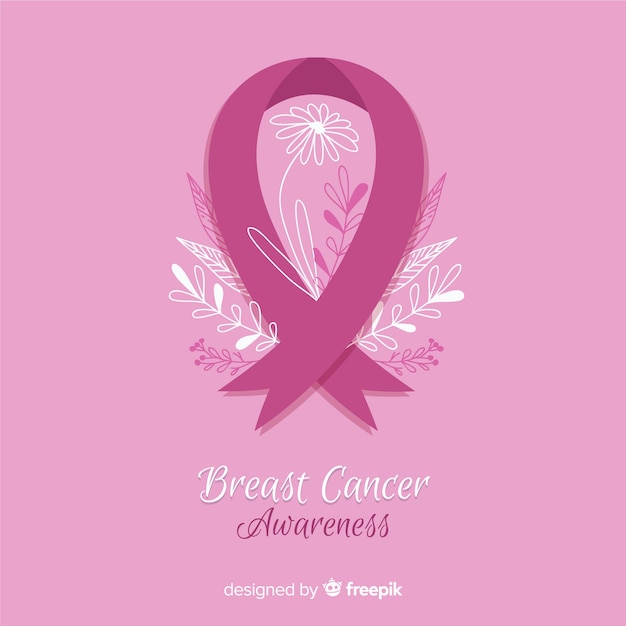 Breast cancer awareness with pink ribbon flat style