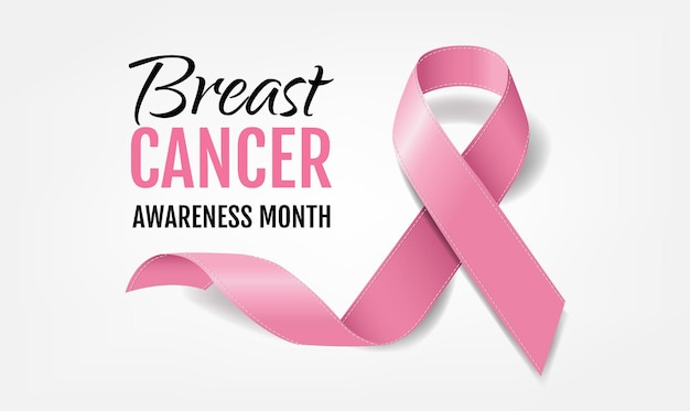 Breast Cancer Awareness With Realistic Pink Ribbon