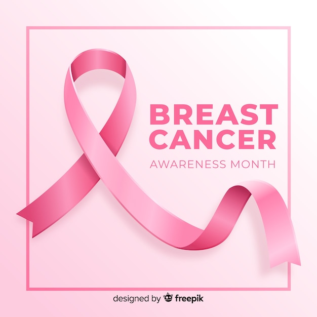 Breast cancer awareness with realistic pink ribbon