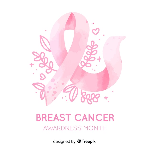 Breast cancer awareness with ribbon watercolor