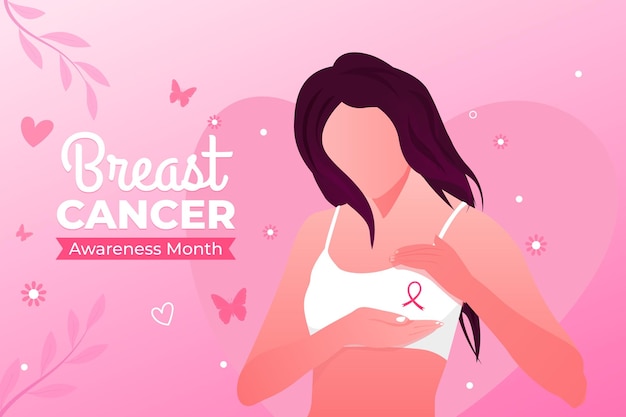 Vector breast cancer awareness with women her touch boobs