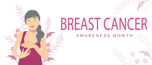 Breast Cancer Awareness Woman on the flowers background Vector illustration