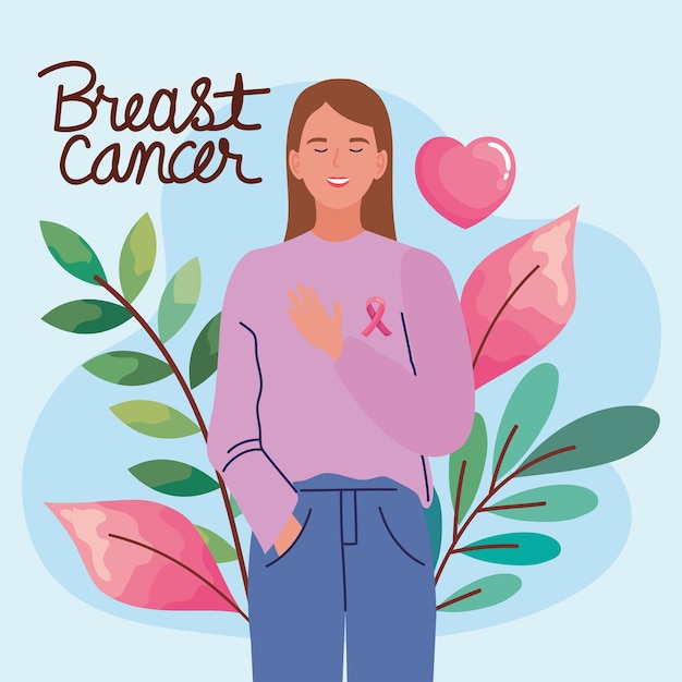 Vector breast cancer card with woman