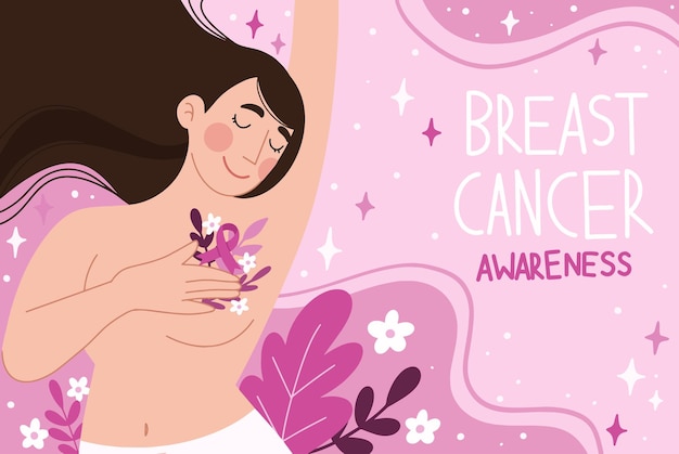 Breast cancer girl flat design illustration vector