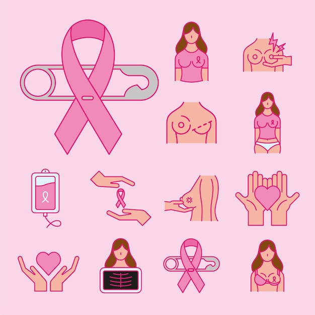 Breast cancer line and fill style symbol set