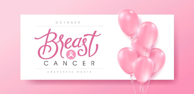 Vector breast cancer october awareness month pink balloons background