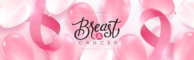 Vector breast cancer october awareness month pink balloons background