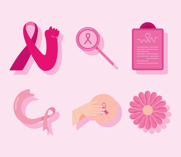 Vector breast cancer six icons