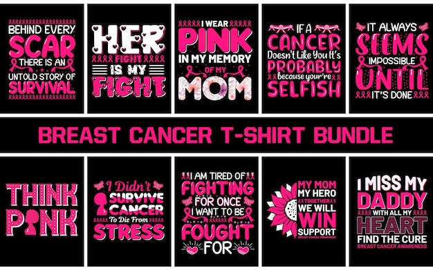 Vector breast cancer t shirt design bundle lettering t shirt design