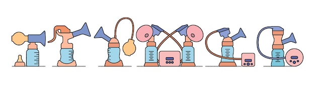 Вектор Икона цветового набора грудного насоса векторная иллюстрация грудное молоко на белом фоне изолированные векторные цветовые наборные иконы грудного помпа