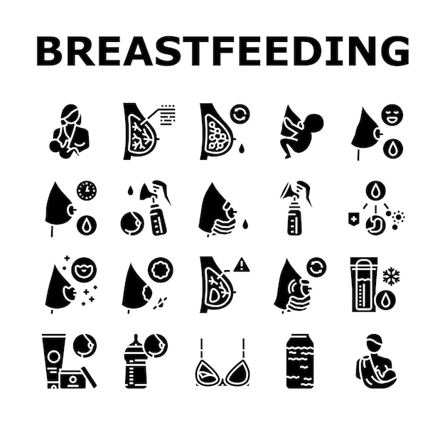 Breastfeeding baby collection icons set vector