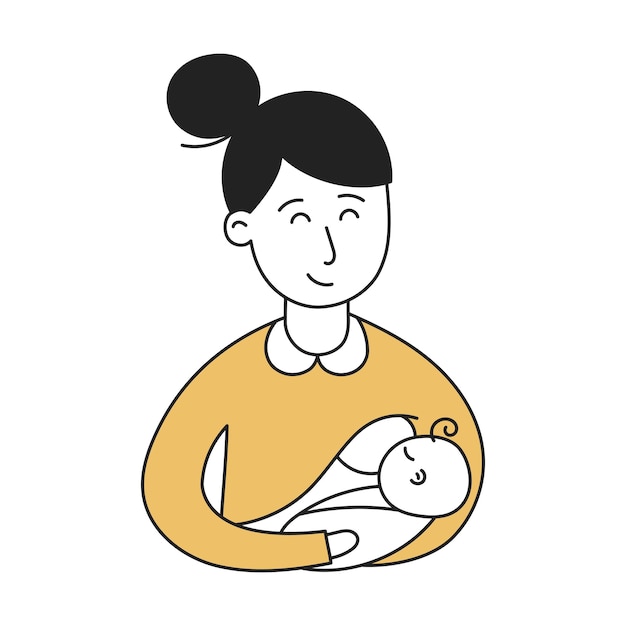 母乳育児手描きの子供と家族の落書きアイコン