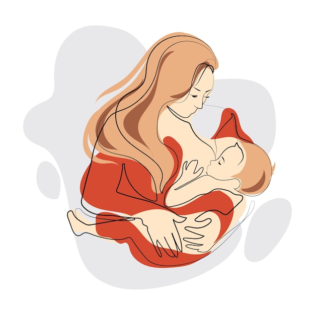 Breastfeeding illustration, Mother breastfeeding baby concept vector illustration.Minmal art design