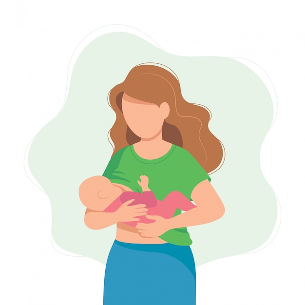 Vector breastfeeding illustration, mother feeding a baby with breast.