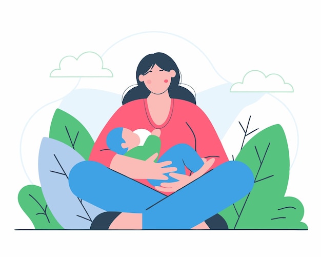 A breastfeeding mother in a line art style illustration