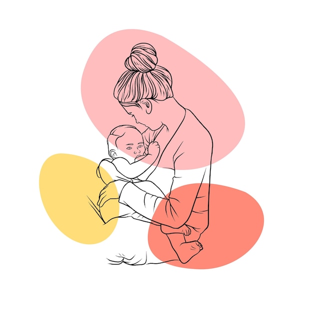 Vector breastfeeding mother in line art style