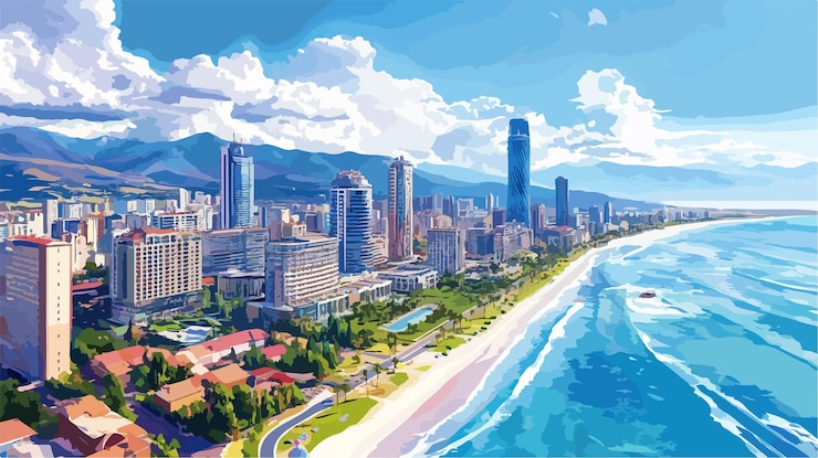 Vector breathtaking aerial drone view of batumi georgia skyline panoramic landscape