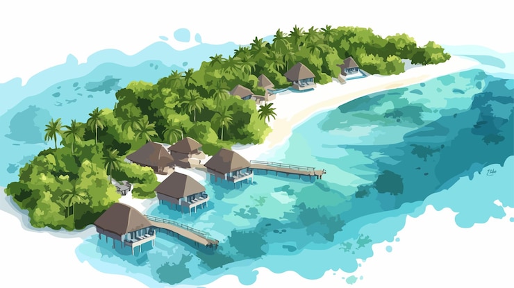 Vector breathtaking aerial view of conrad maldives rangali island