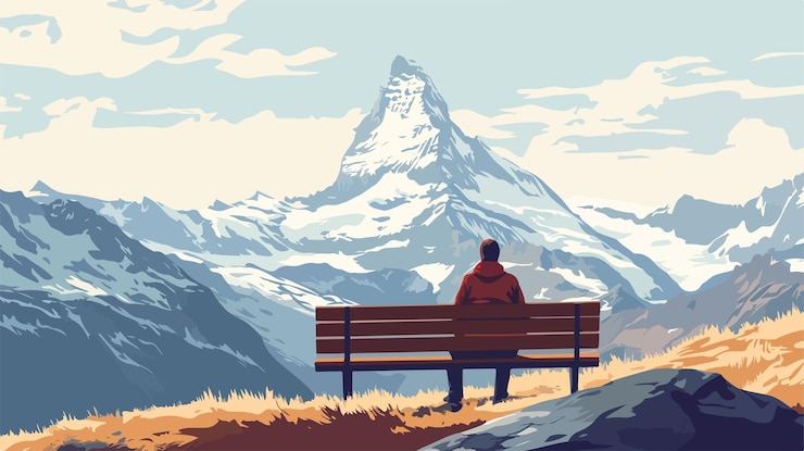 Vector breathtaking matterhorn peak scenery with tourist alpine landscape photography