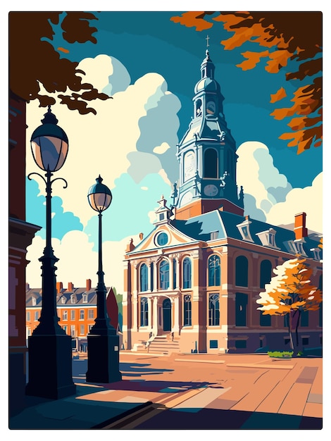 Vector breda netherlands vintage travel poster souvenir postcard portrait painting wpa illustration