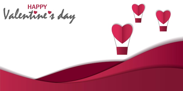 Brede banner op een witte achtergrond met de inscriptie happy valentines day met hartjes in de vorm