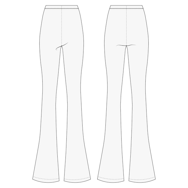 Vector brede been uitgestrekte legging elastische broek broek sjabloon technische tekening platte schets cad mockup fashi