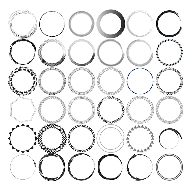 Brede reeks cirkelvormige vectorframes met verschillende patronen en penseelstreken Vector