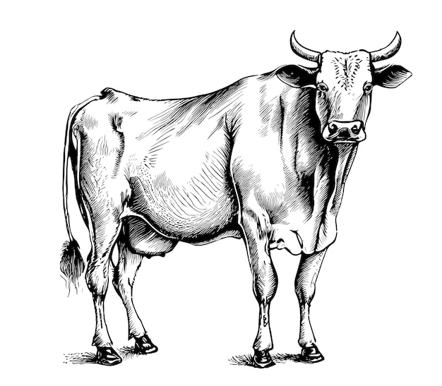 Breeding cow. pasture cattle. animal husbandry. cattle. vector sketch.