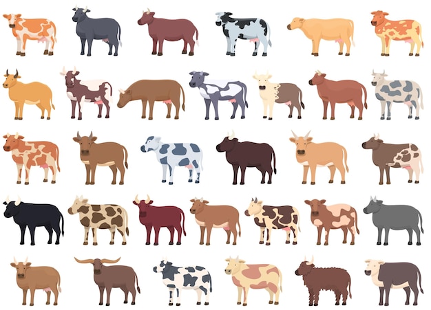 Breeding cows icons set cartoon vector dairy milk