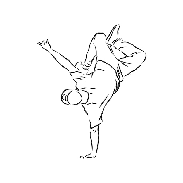 Breek danser-continue lijntekening. breakdance, danser, vectorschetsillustratie