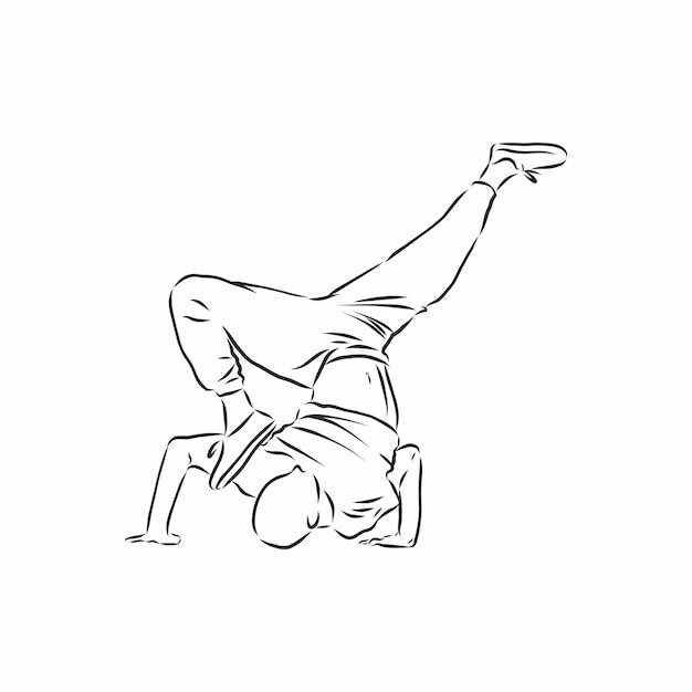 Breek danser-continue lijntekening. breakdance, danser, vectorschetsillustratie