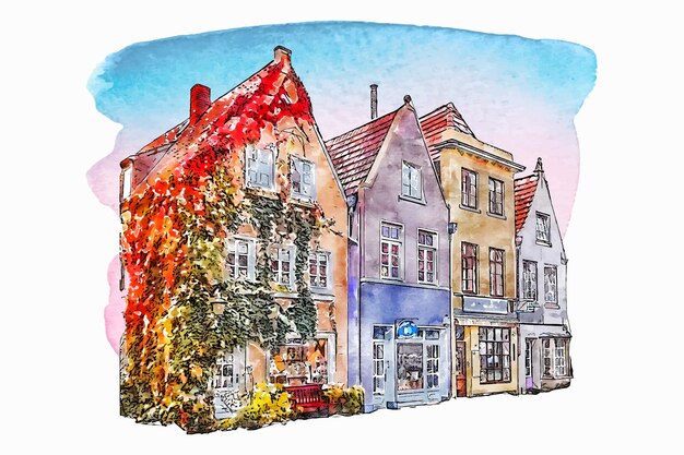 Bremen germany watercolor hand drawn illustration isolated on white background