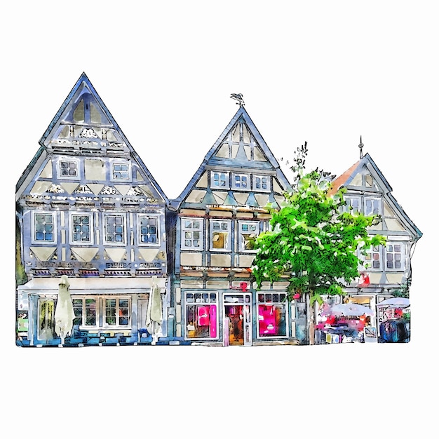 Vector bremen germany watercolor hand drawn illustration isolated on white background