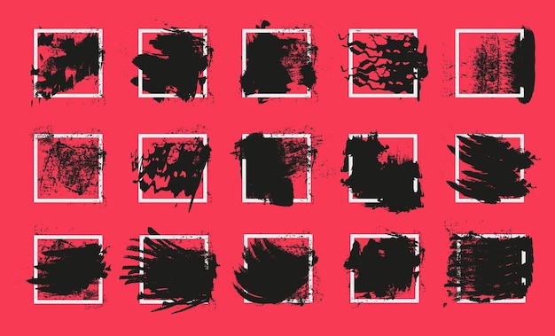 Breng inkt aan op het vierkante frame met een penseel Zwarte lijnen op een rode achtergrond Vector illustratie