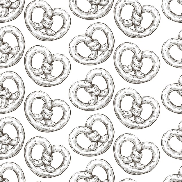 Bretzel traditional german baked food monochrome eamless pattern