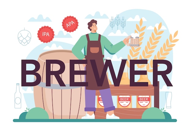 Brewer typografische header ambachtelijke bierproductie brouwproces