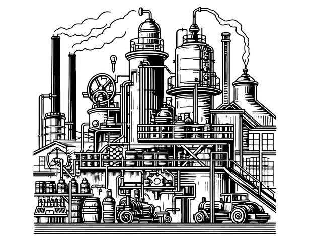 Имитация вектора генеративного аи на эскизной доске здания пивоварни
