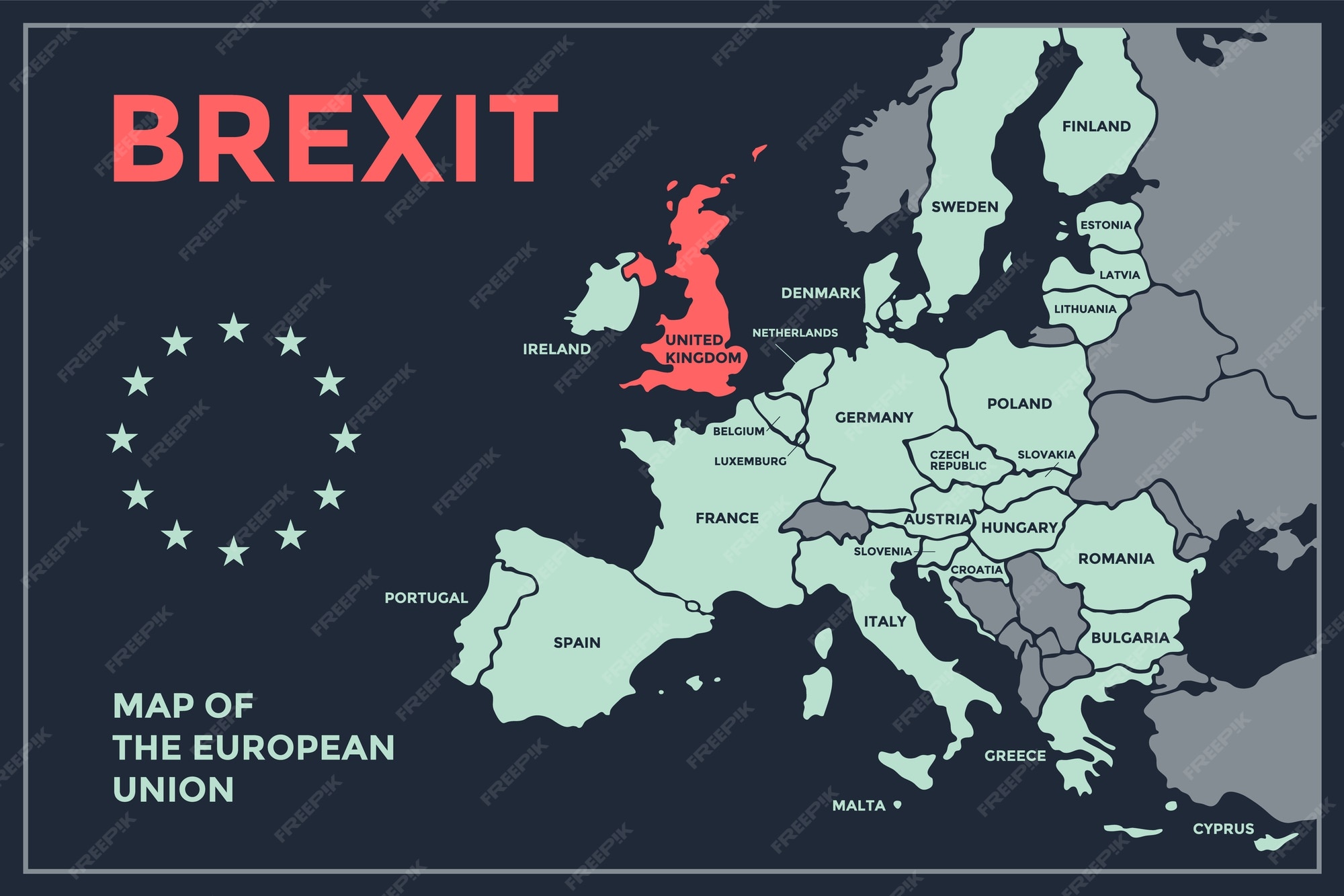 Premium Vector Brexit. poster map of the european union with country