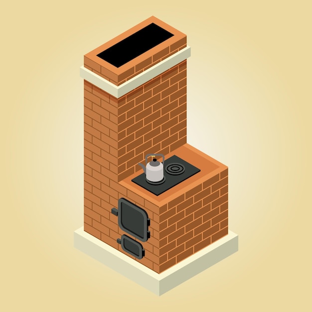 Vector a brick chimney with a black hole in the middle that says a stove burner